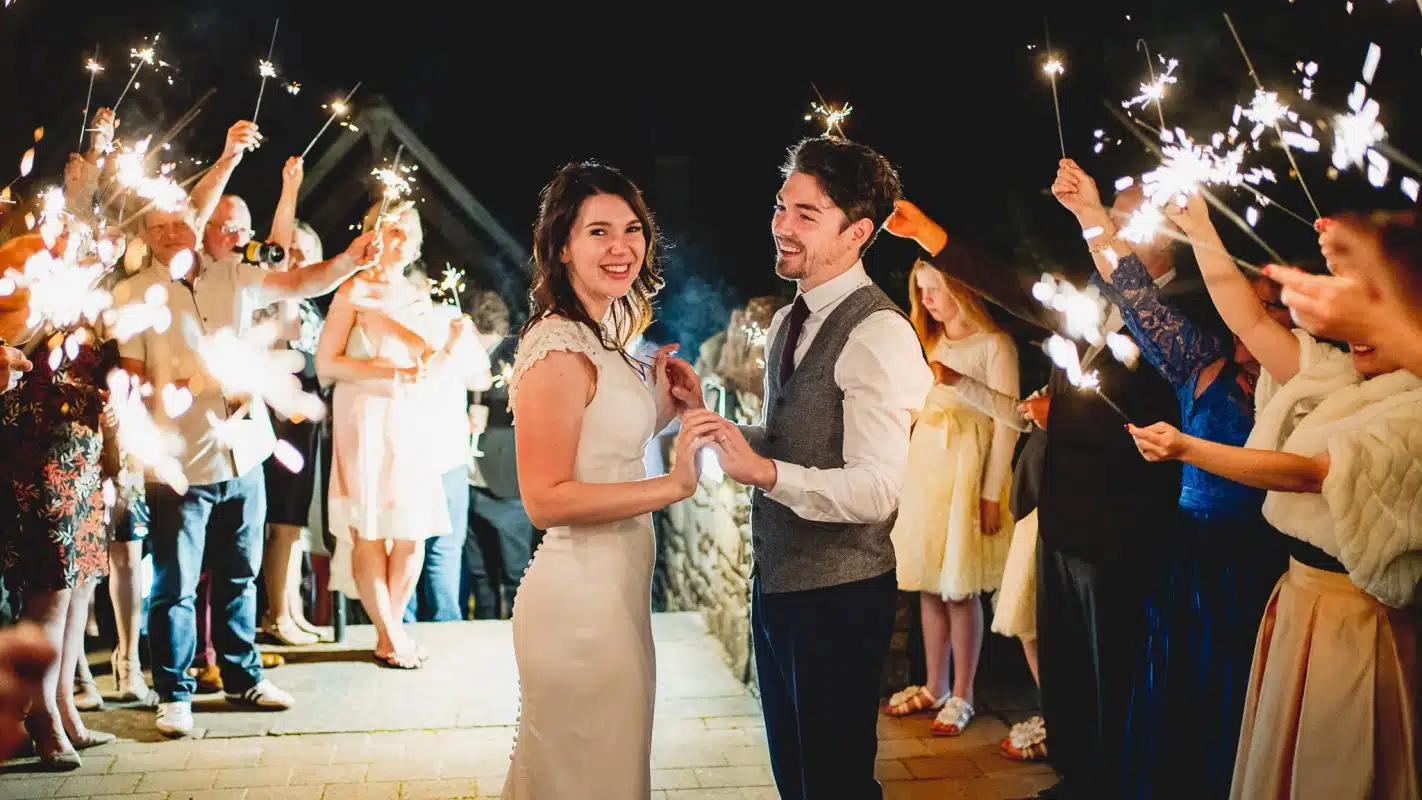 Canada Lodge wedding photography in Cardiff of couple with sparklers