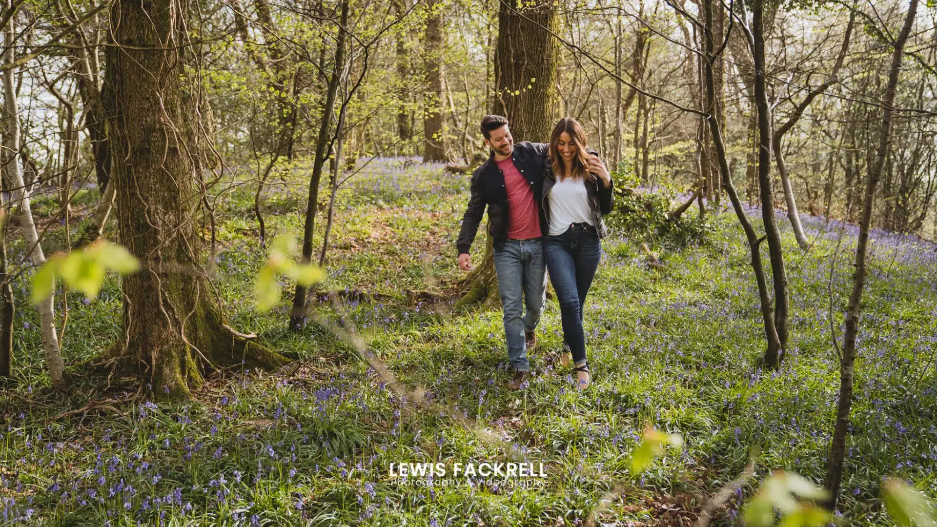 Cardiff wedding photography of Natalie and chris in bluebell woods for for their pre-wedding photo session