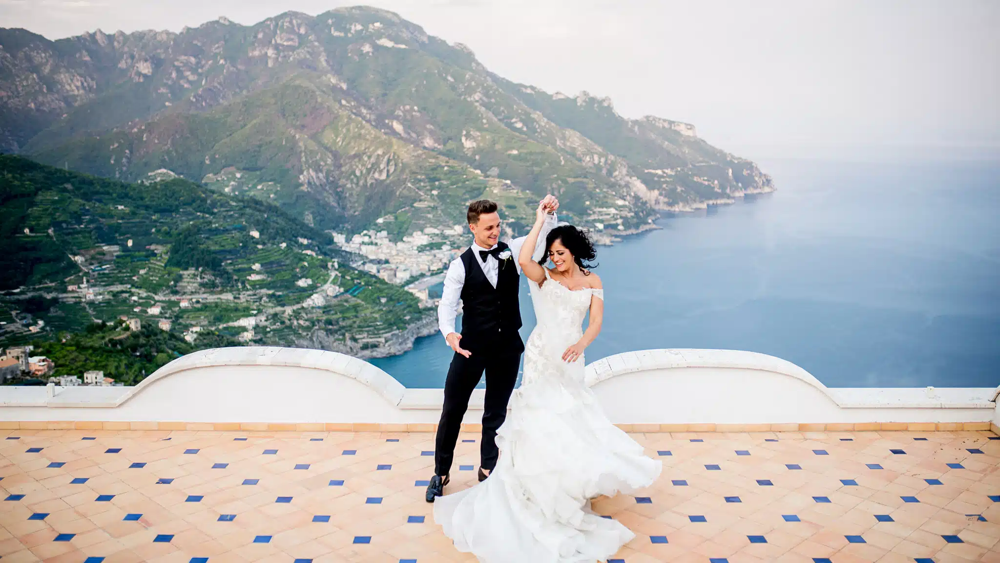 best wedding photography ravello wedding in Italy on balcony at Villa eva