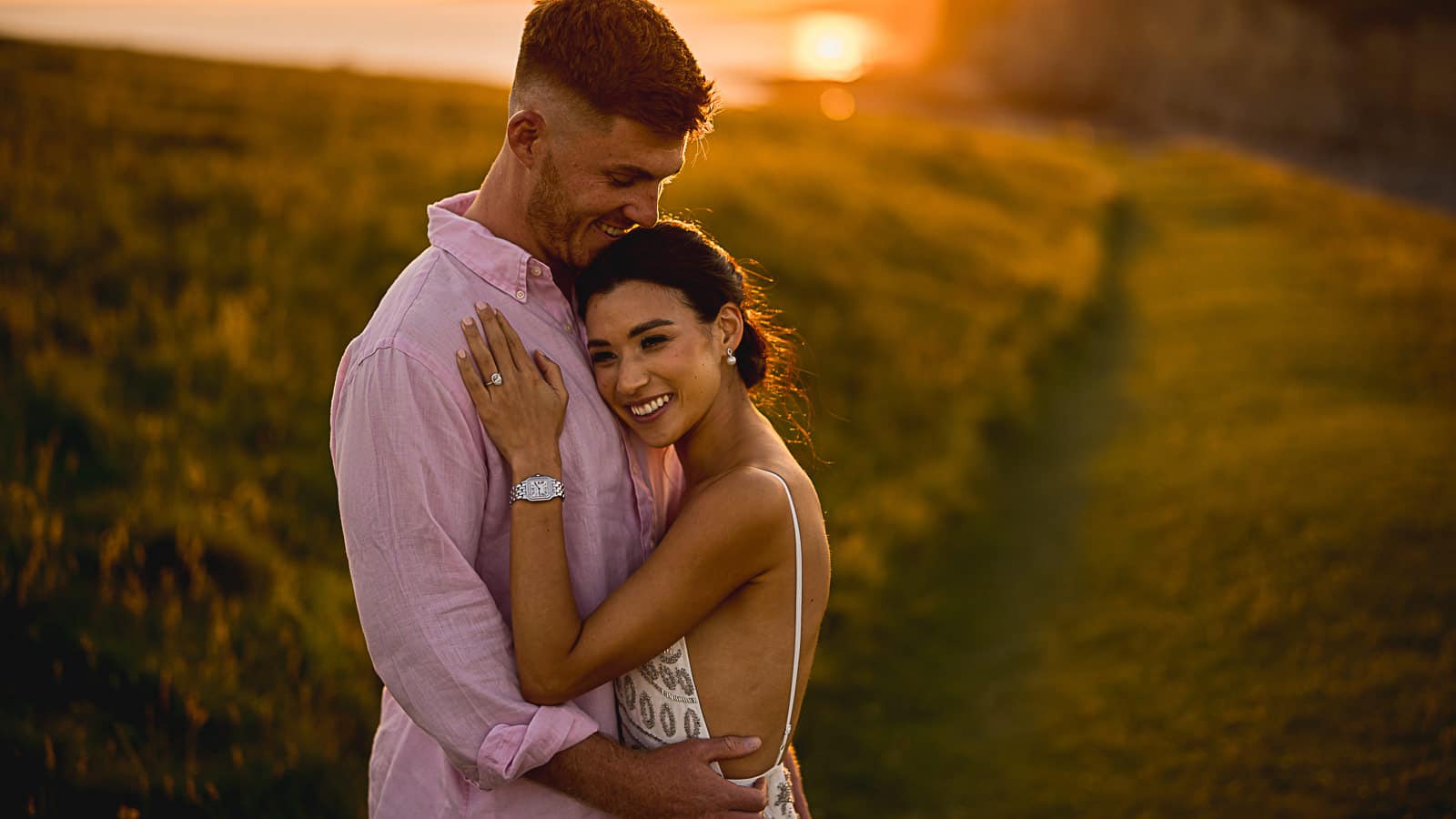 bride and groom holding each other during their pre-wedding photo shoot