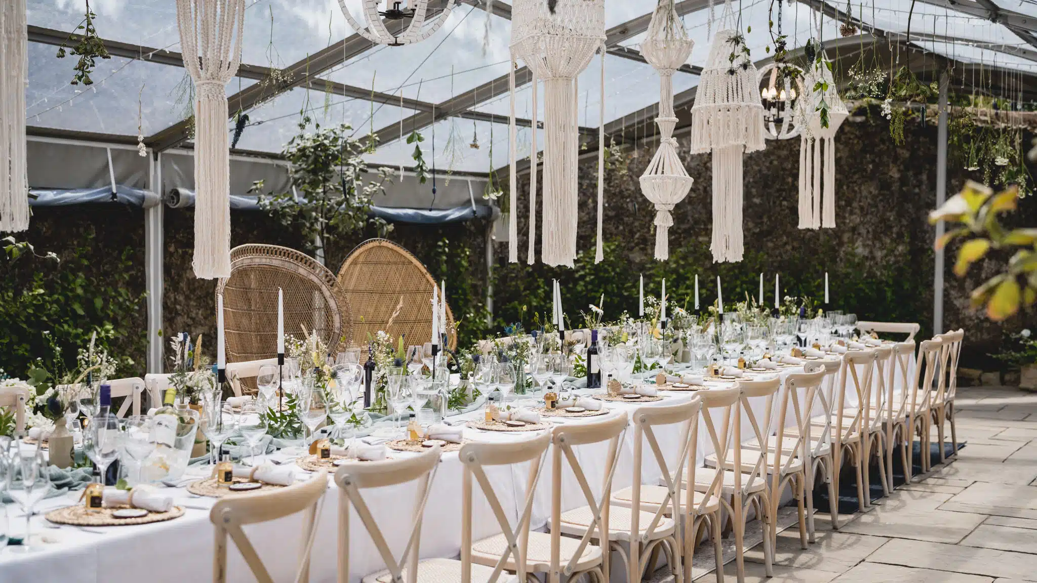 reception set up for Beth & Sam at Gileston Manor