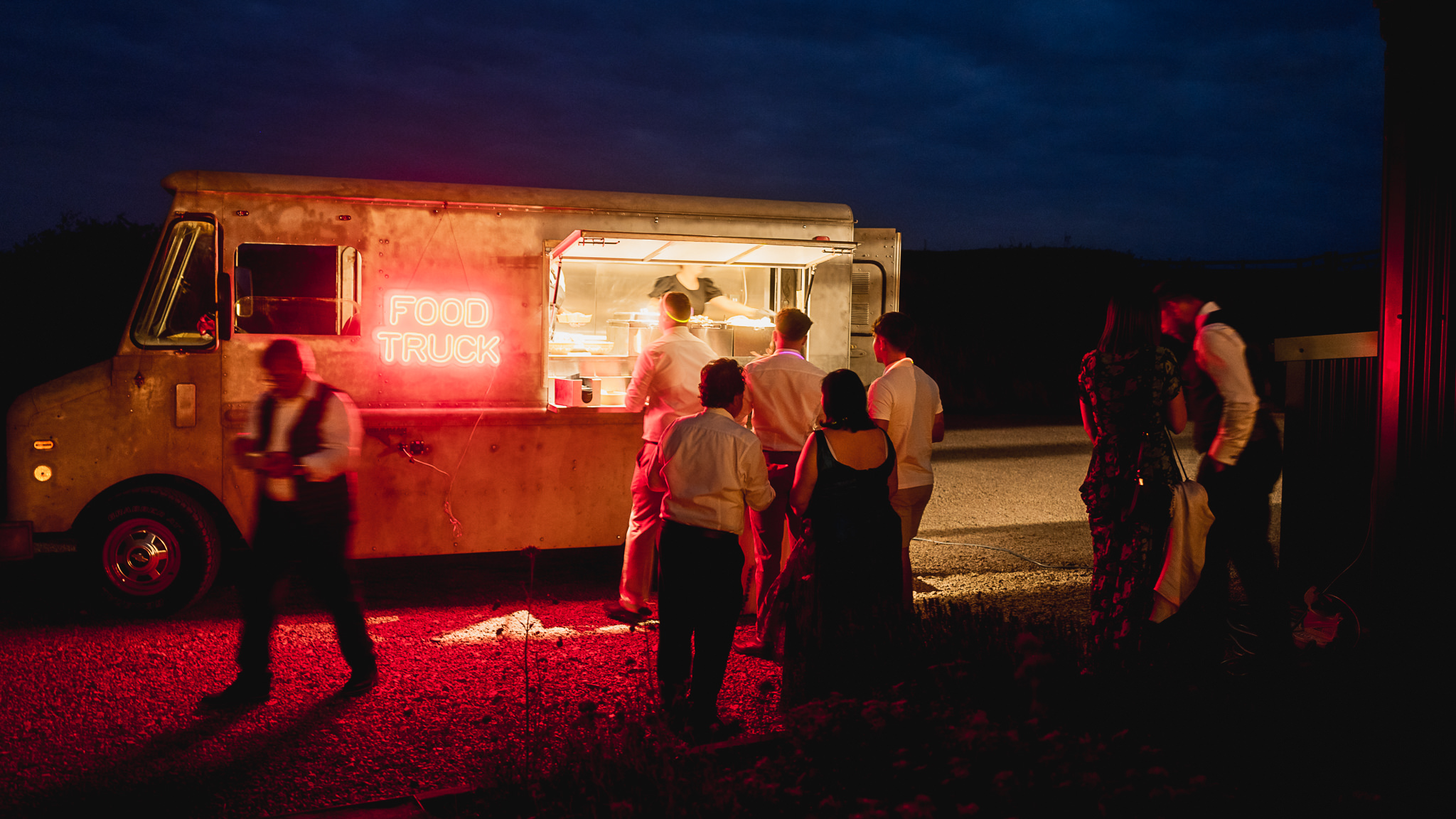 The food truck after dark at Llantilio House