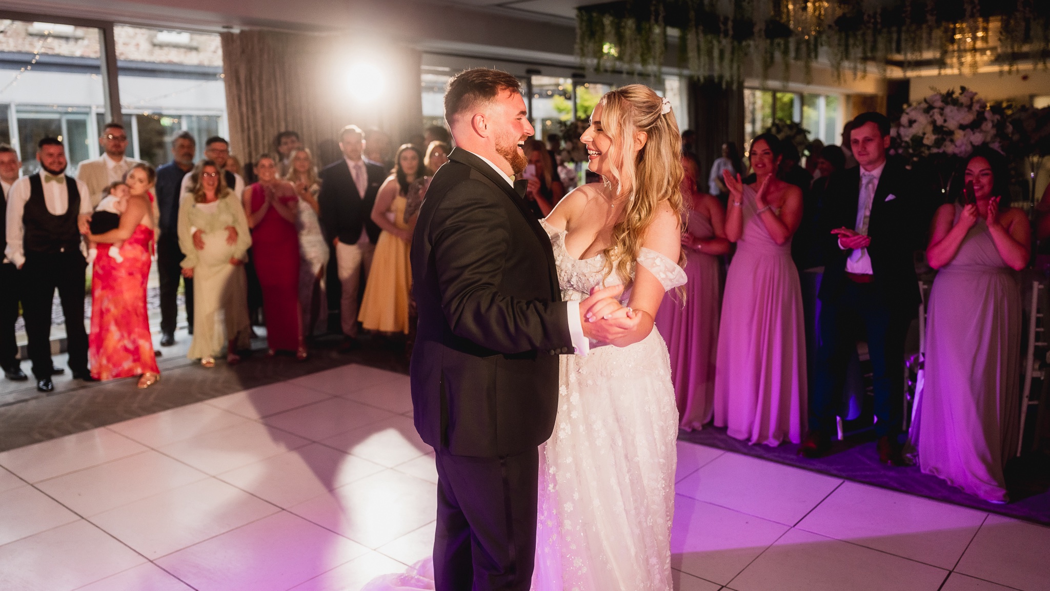 First dance at Hensol Castle with the whole room around them