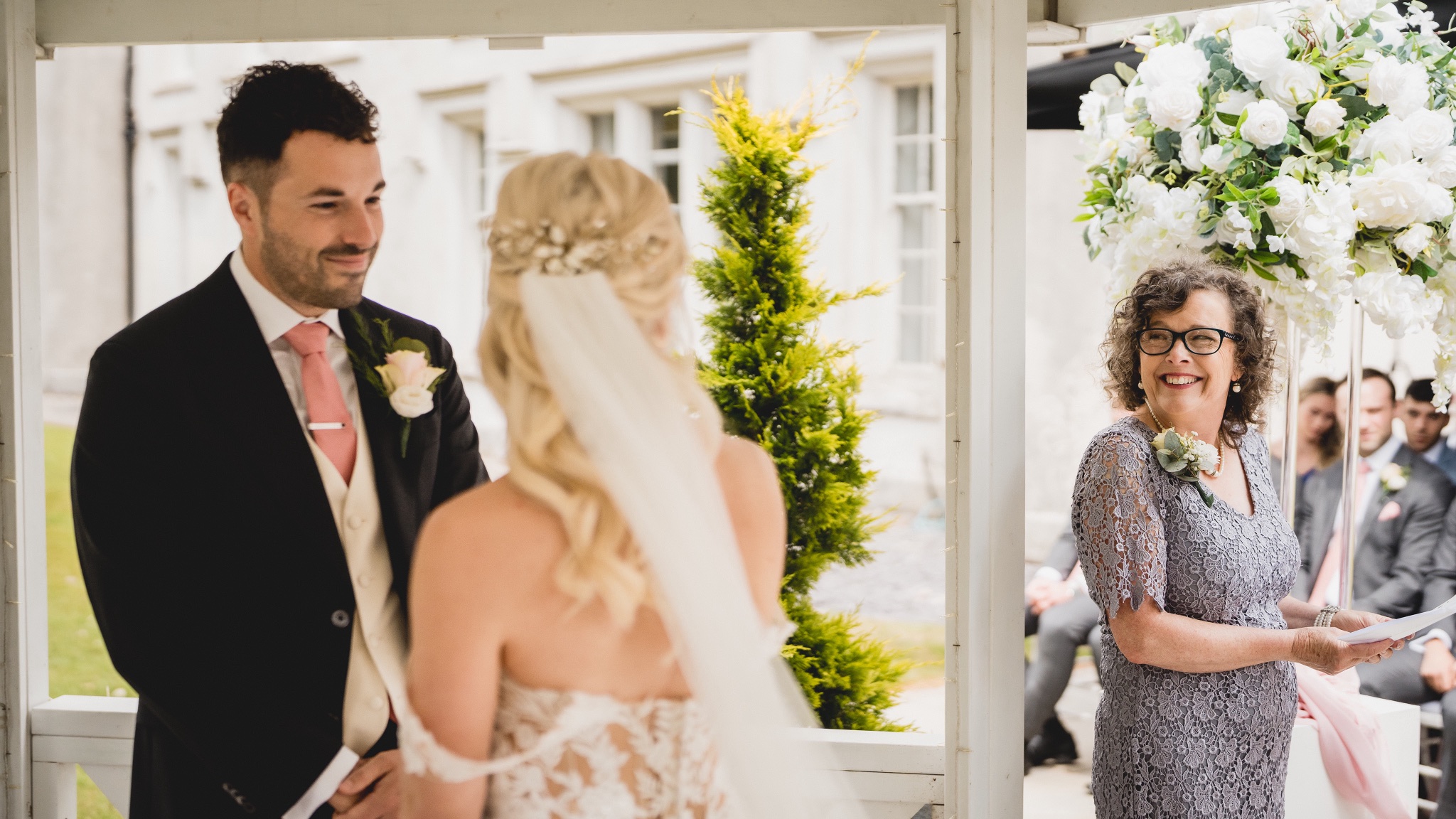 Outdoor ceremony under the pergola at Hensol Castle