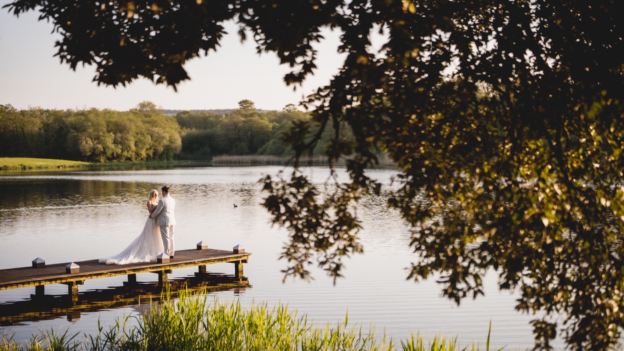Couple on the jetty at Hensol Castle in the last light