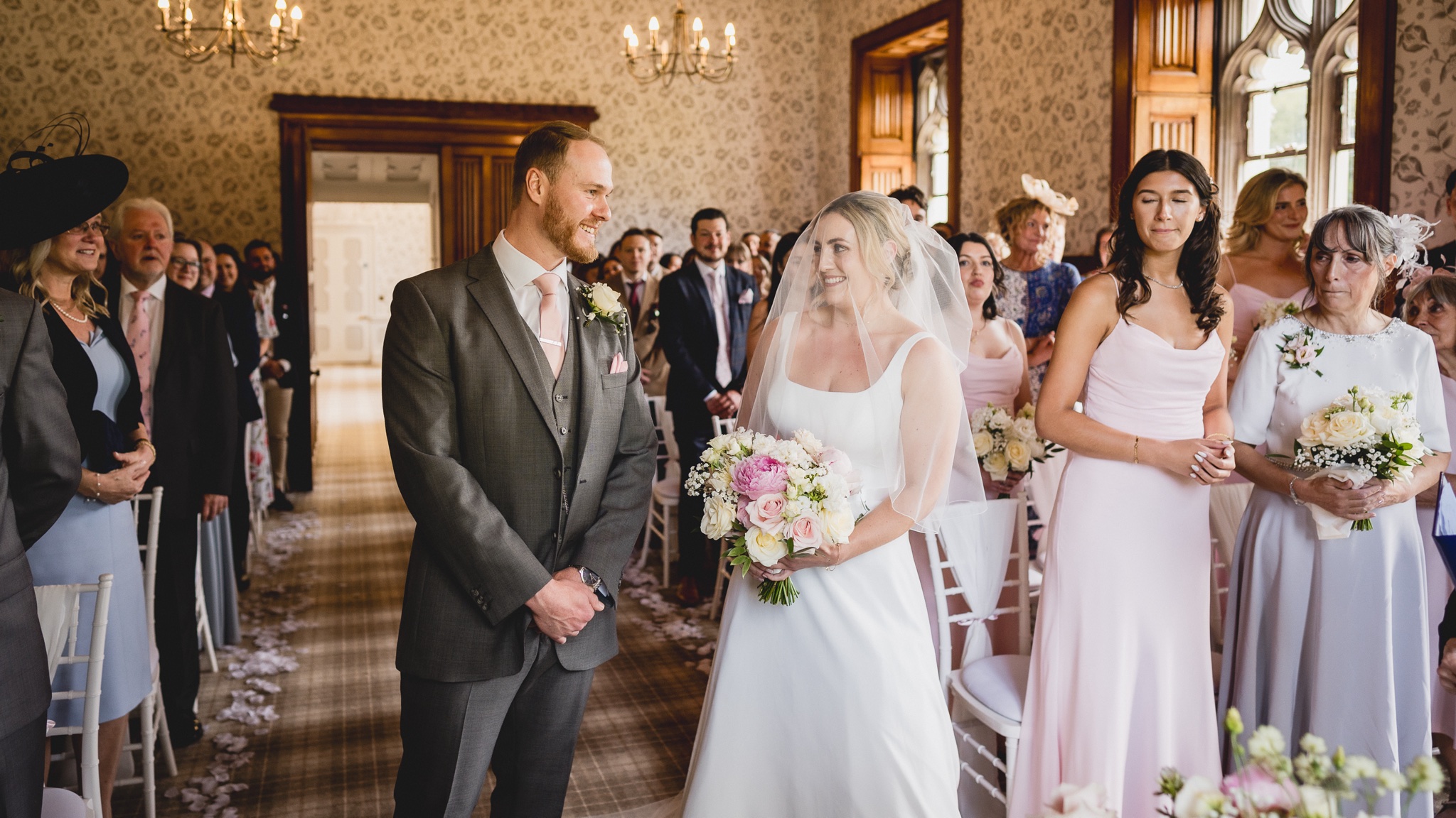 Confetti on the front steps at Hensol Castle