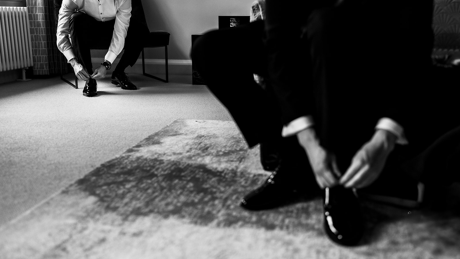 Tying the laces on polished shoes